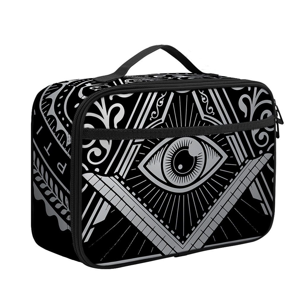 Silver And Black All Seeing Eye Print Portable Lunch Bag