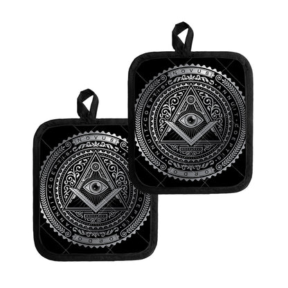 Silver And Black All Seeing Eye Print Pot Holders