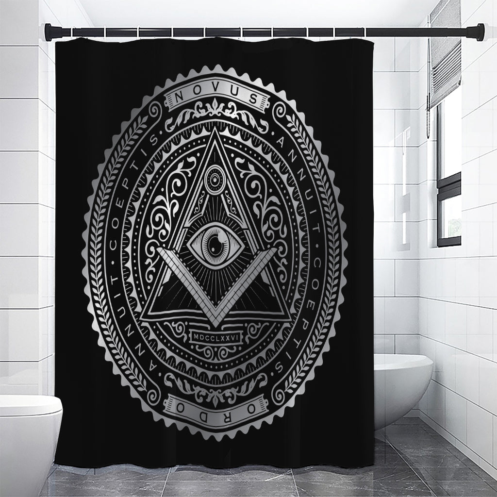 Silver And Black All Seeing Eye Print Premium Shower Curtain