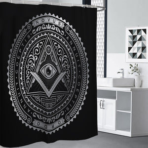 Silver And Black All Seeing Eye Print Premium Shower Curtain