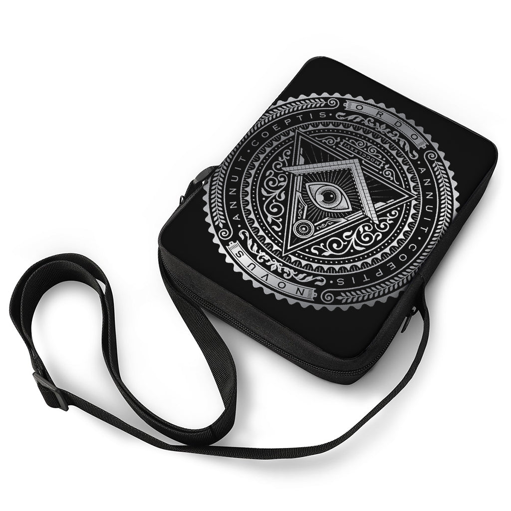 Silver And Black All Seeing Eye Print Rectangular Crossbody Bag