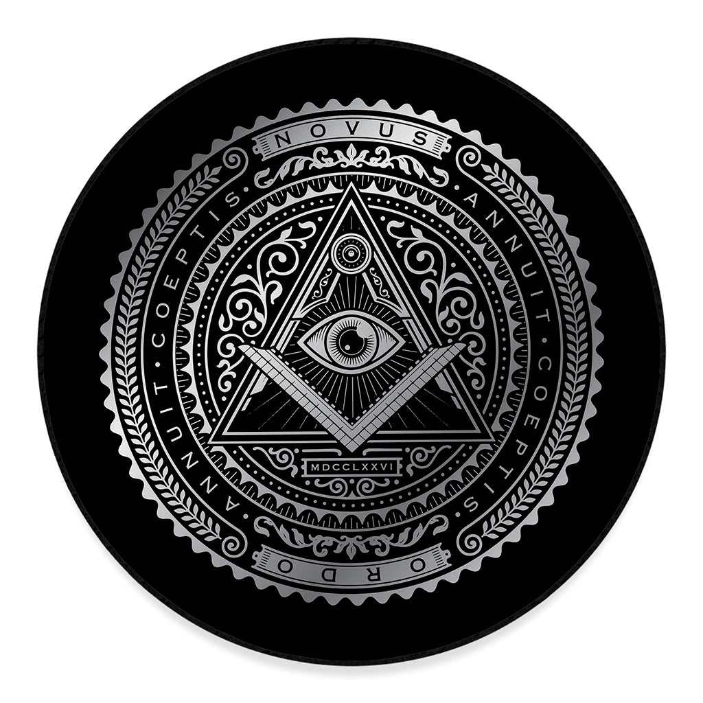 Silver And Black All Seeing Eye Print Round Floor Mat