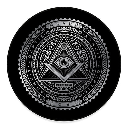 Silver And Black All Seeing Eye Print Round Floor Mat