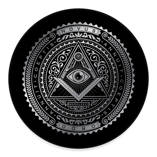 Silver And Black All Seeing Eye Print Round Floor Mat