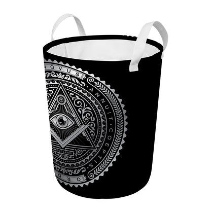 Silver And Black All Seeing Eye Print Round Laundry Basket