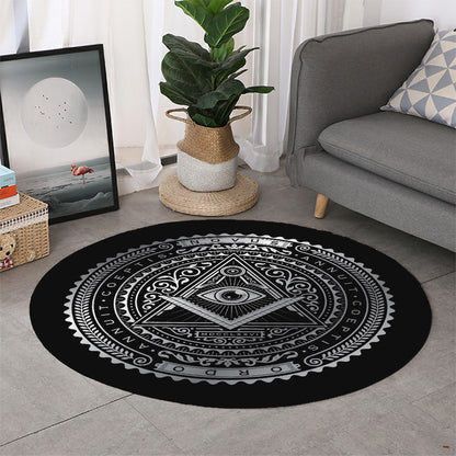 Silver And Black All Seeing Eye Print Round Rug