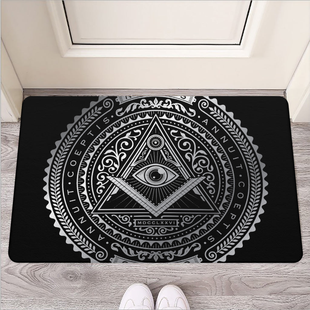 Silver And Black All Seeing Eye Print Rubber Doormat