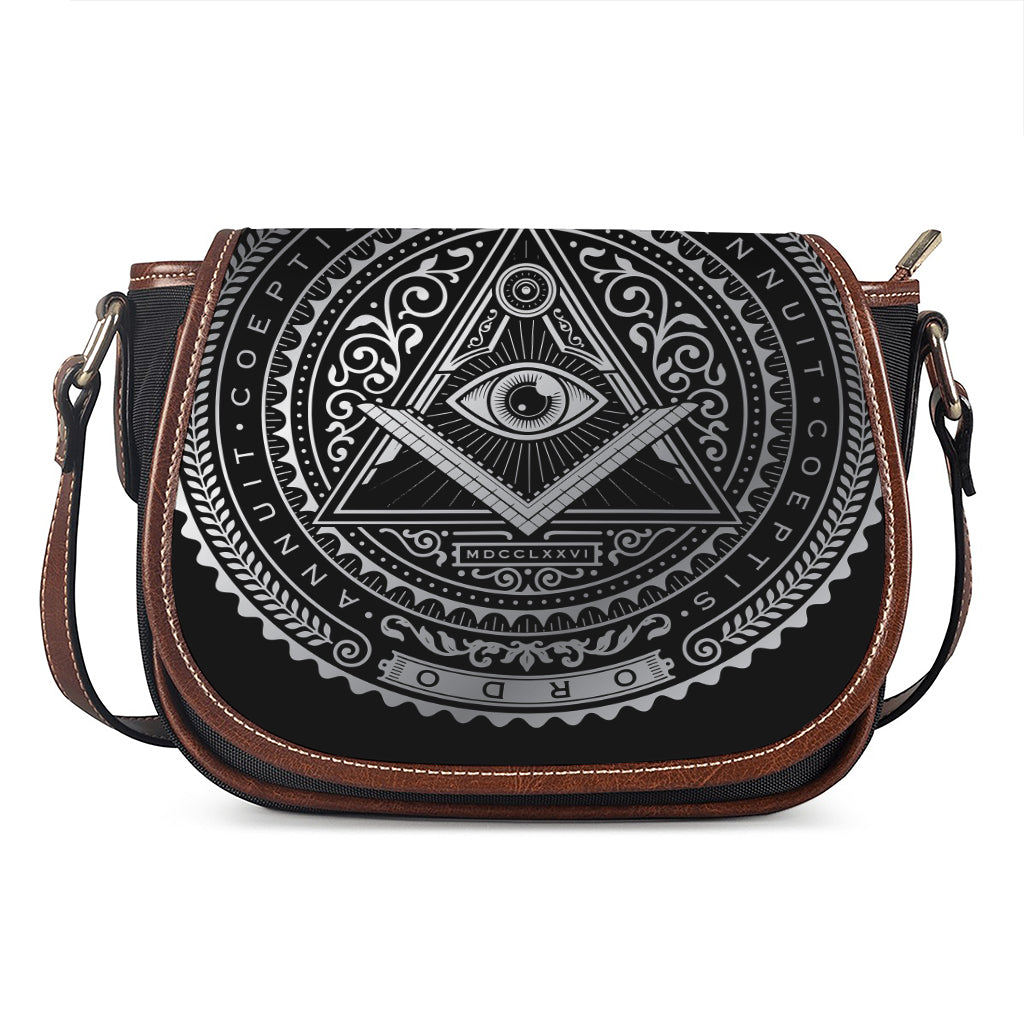 Silver And Black All Seeing Eye Print Saddle Bag