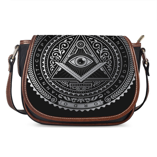 Silver And Black All Seeing Eye Print Saddle Bag