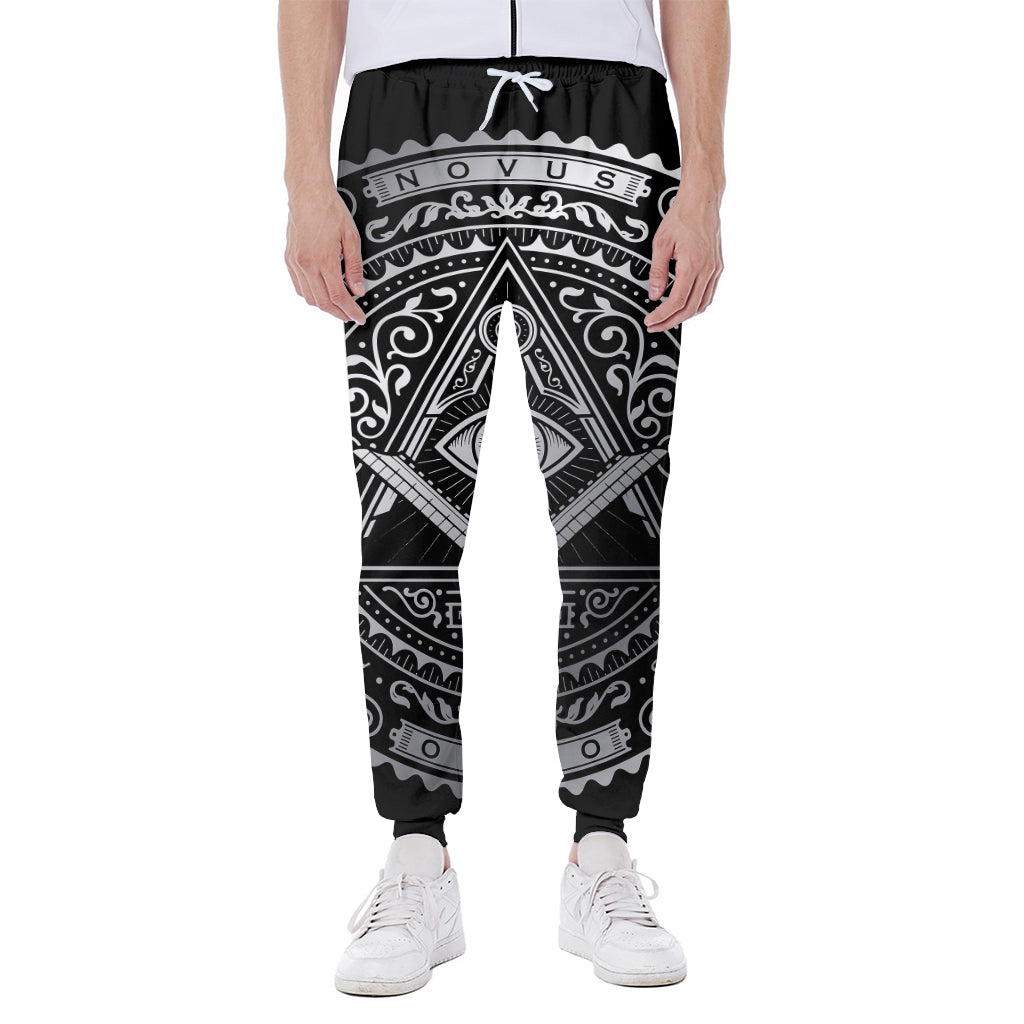 Silver And Black All Seeing Eye Print Scuba Joggers