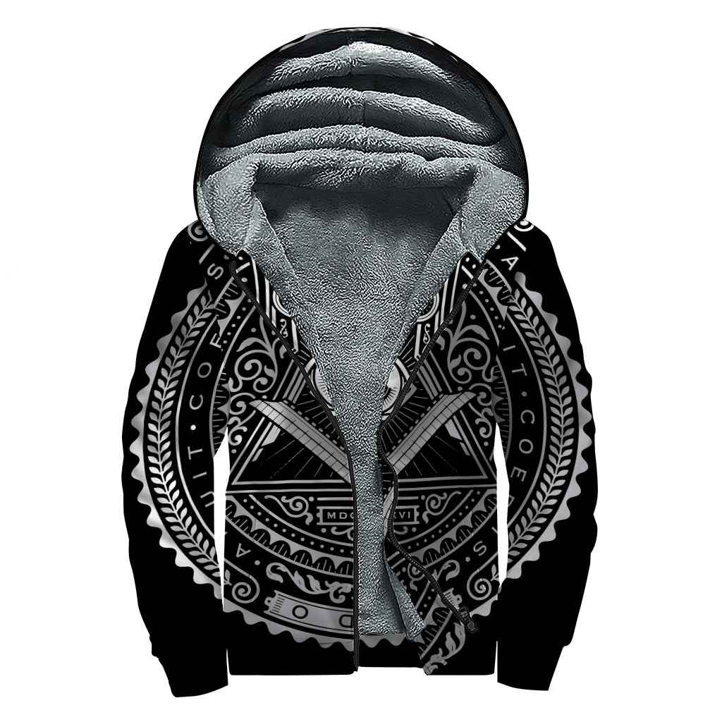 Silver And Black All Seeing Eye Print Sherpa Lined Zip Up Hoodie