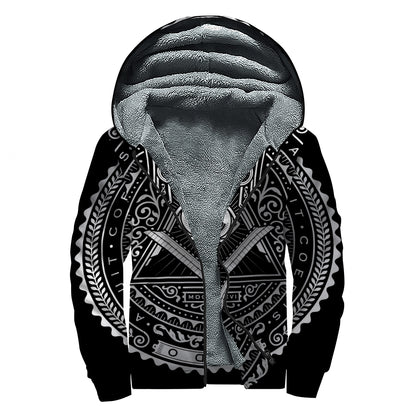 Silver And Black All Seeing Eye Print Sherpa Lined Zip Up Hoodie