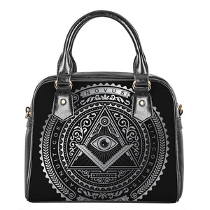 Silver And Black All Seeing Eye Print Shoulder Handbag