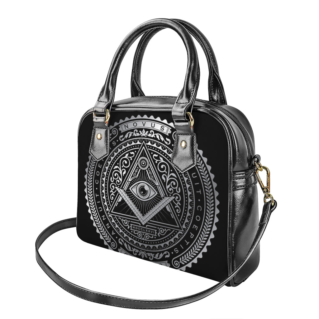 Silver And Black All Seeing Eye Print Shoulder Handbag