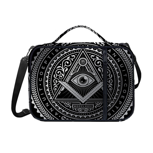 Silver And Black All Seeing Eye Print Shoulder Strap Bible Bag