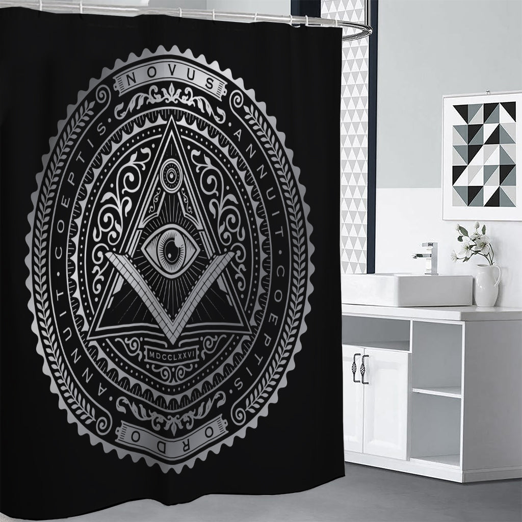 Silver And Black All Seeing Eye Print Shower Curtain