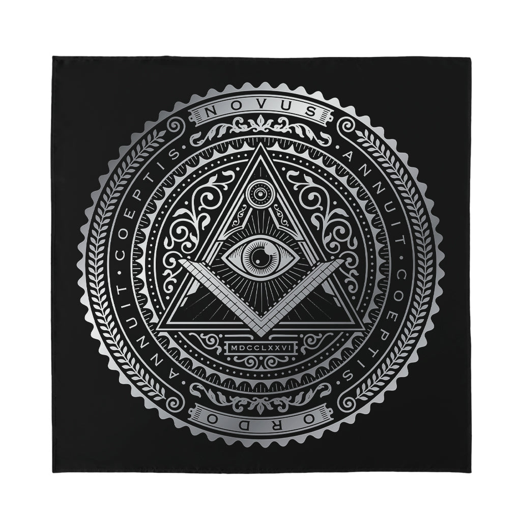 Silver And Black All Seeing Eye Print Silk Bandana