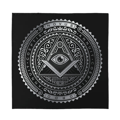 Silver And Black All Seeing Eye Print Silk Bandana