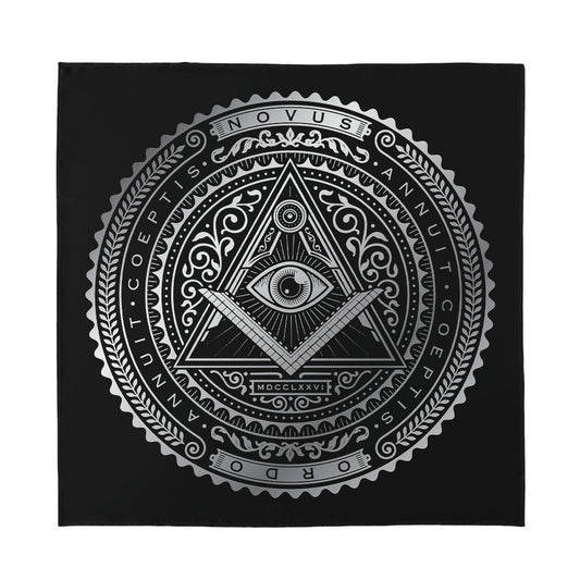 Silver And Black All Seeing Eye Print Silk Bandana