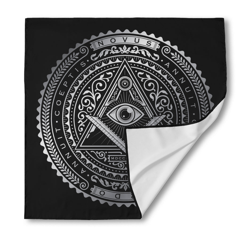 Silver And Black All Seeing Eye Print Silk Bandana