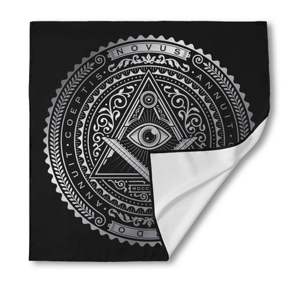 Silver And Black All Seeing Eye Print Silk Bandana