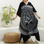 Silver And Black All Seeing Eye Print Silk V-Neck Kaftan Dress