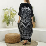 Silver And Black All Seeing Eye Print Silk V-Neck Kaftan Dress