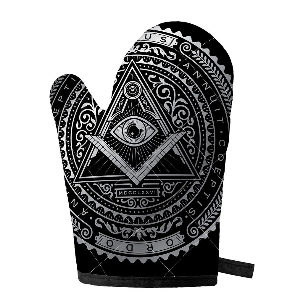 Silver And Black All Seeing Eye Print Single Oven Mitt