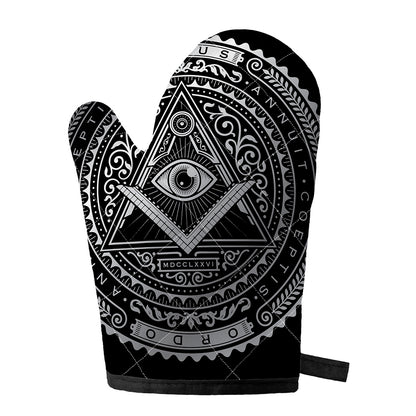 Silver And Black All Seeing Eye Print Single Oven Mitt