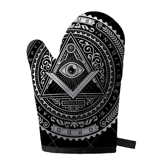 Silver And Black All Seeing Eye Print Single Oven Mitt