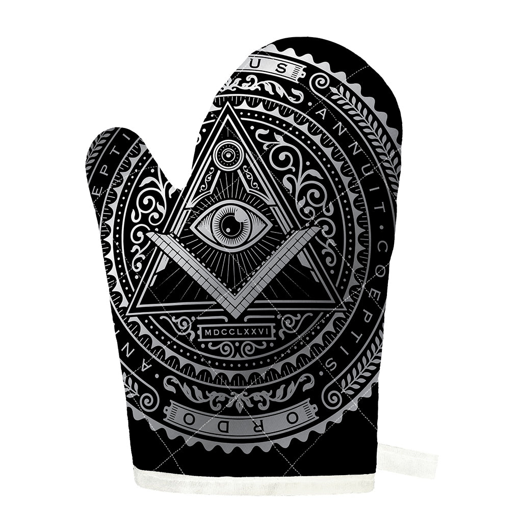 Silver And Black All Seeing Eye Print Single Oven Mitt