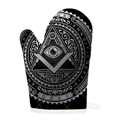 Silver And Black All Seeing Eye Print Single Oven Mitt