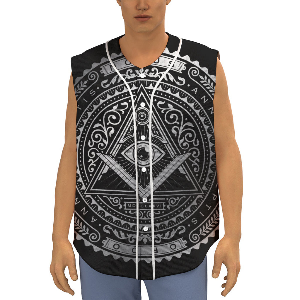 Silver And Black All Seeing Eye Print Sleeveless Baseball Jersey