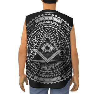 Silver And Black All Seeing Eye Print Sleeveless Baseball Jersey