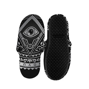 Silver And Black All Seeing Eye Print Slippers