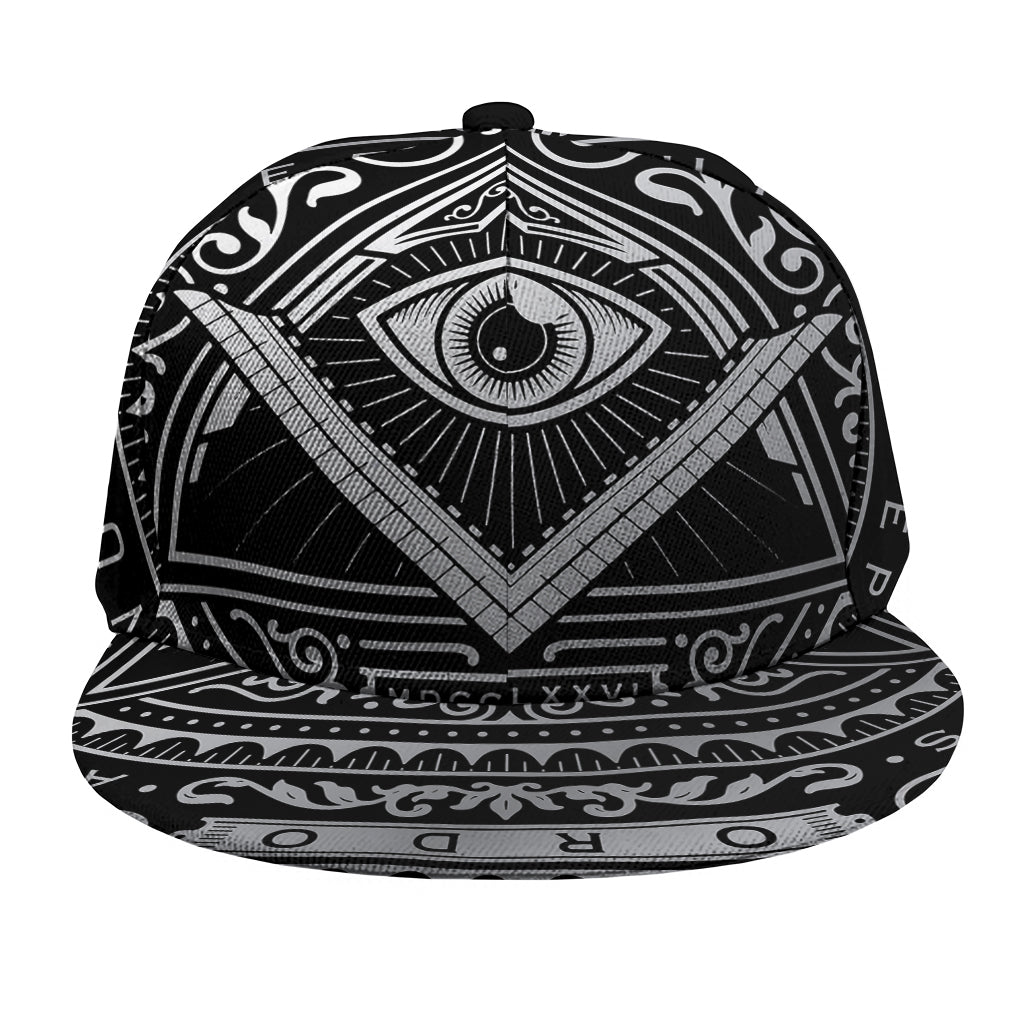 Silver And Black All Seeing Eye Print Snapback Cap