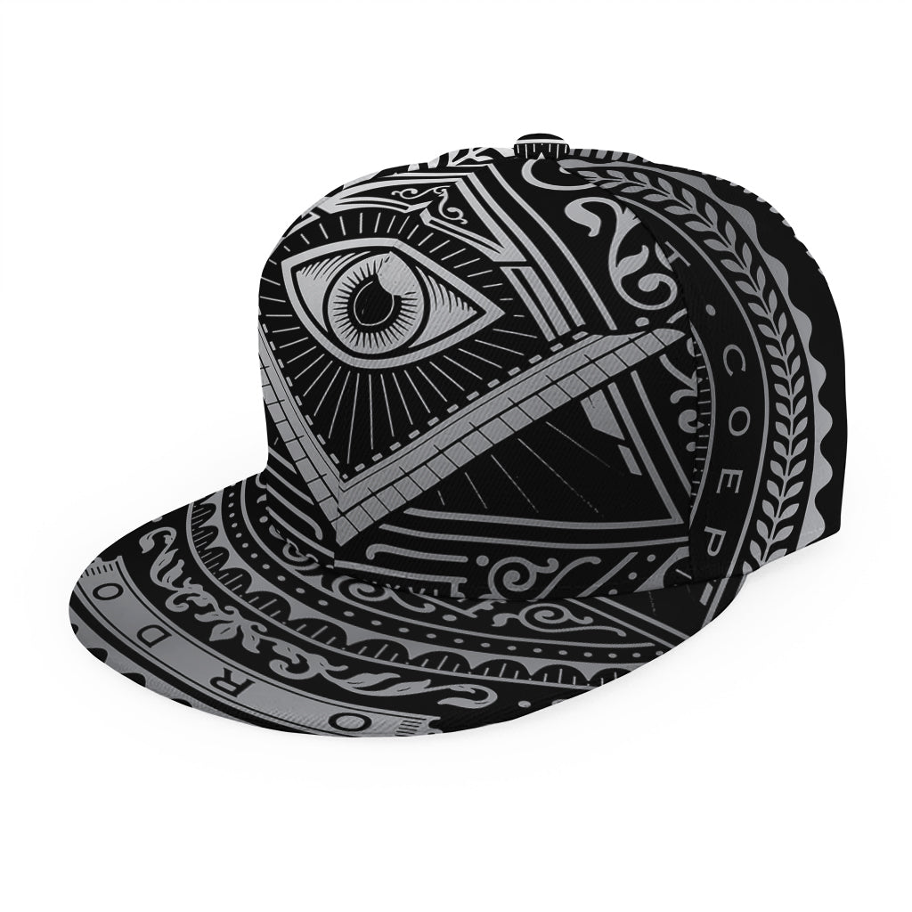 Silver And Black All Seeing Eye Print Snapback Cap