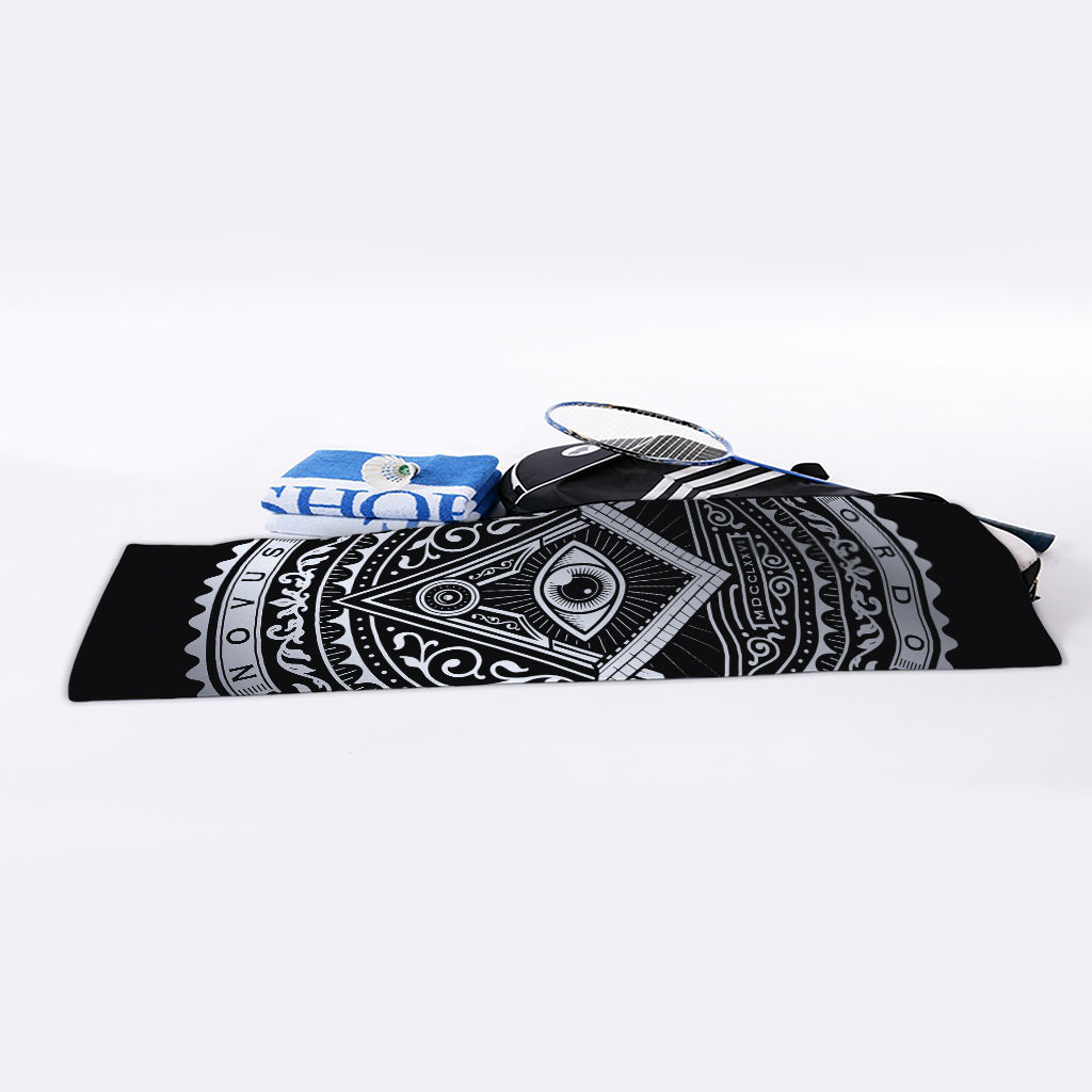 Silver And Black All Seeing Eye Print Sports Towel