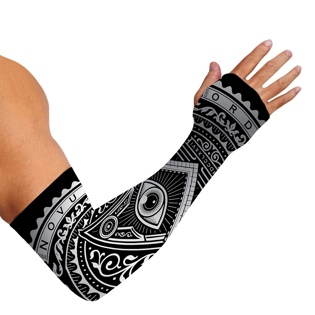 Silver And Black All Seeing Eye Print Sun Protection Arm Sleeves