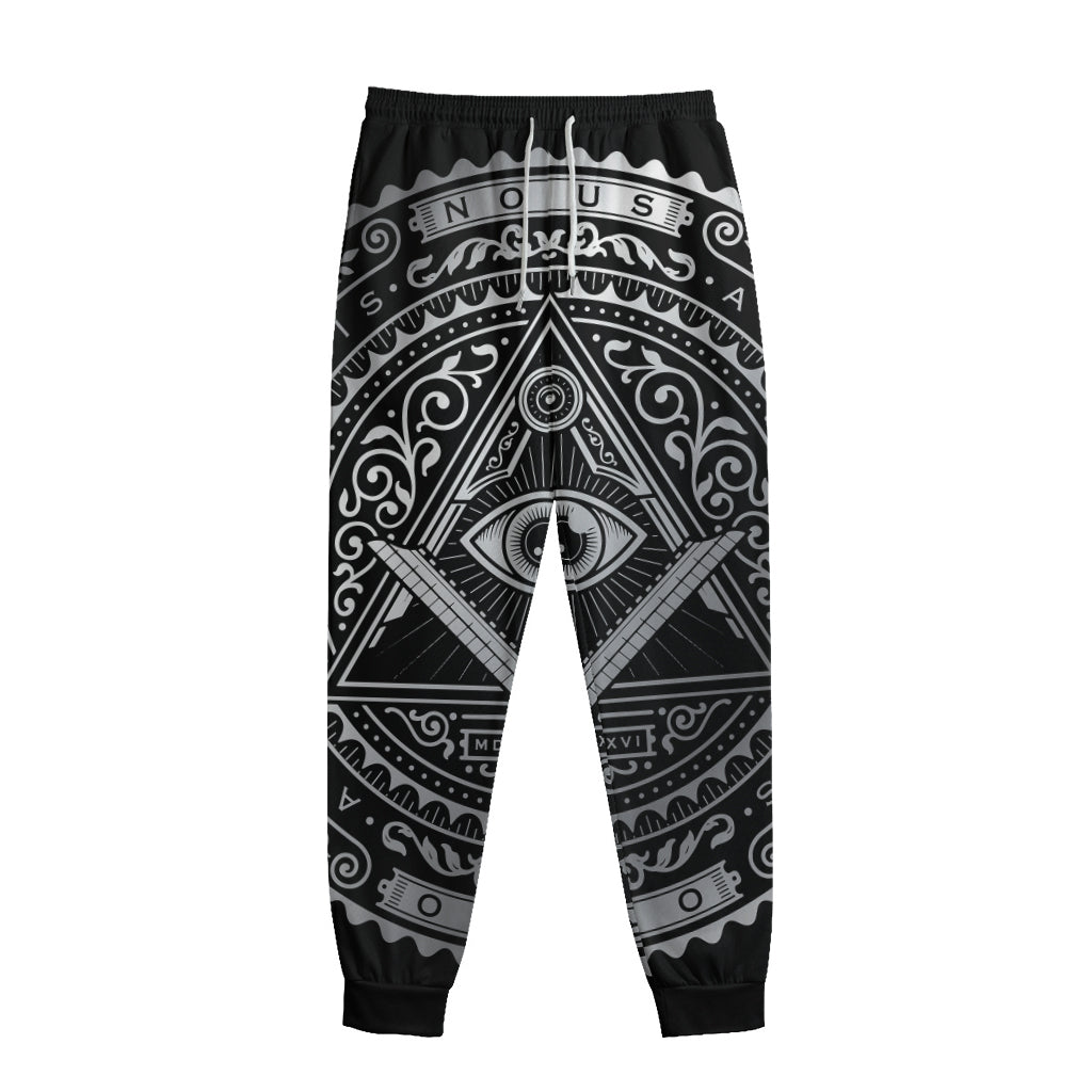 Silver And Black All Seeing Eye Print Sweatpants