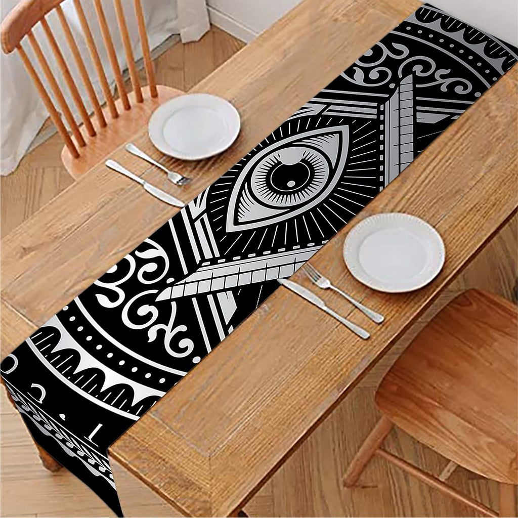 Silver And Black All Seeing Eye Print Table Runner