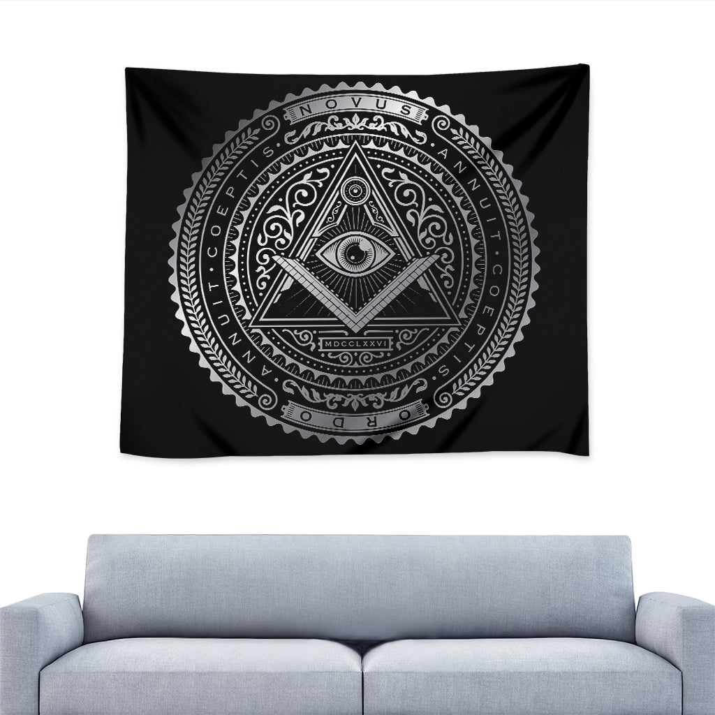 Silver And Black All Seeing Eye Print Tapestry