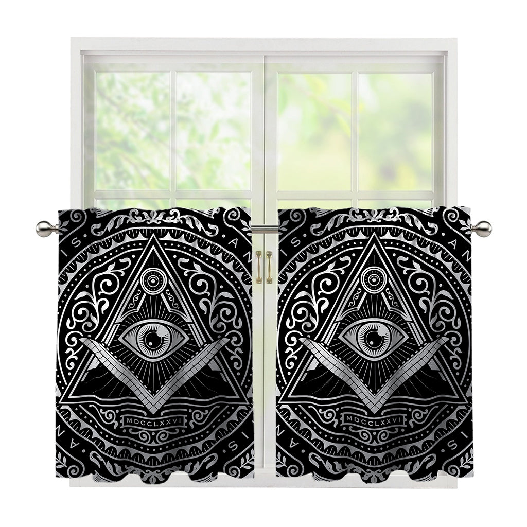 Silver And Black All Seeing Eye Print Tier Curtains