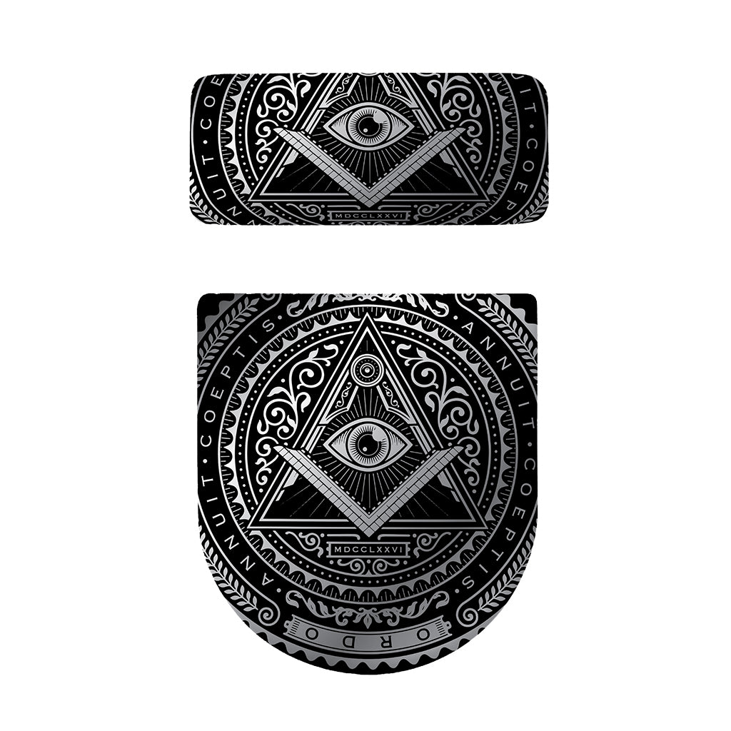 Silver And Black All Seeing Eye Print Toilet Lid And Tank Cover Set