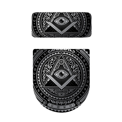 Silver And Black All Seeing Eye Print Toilet Lid And Tank Cover Set