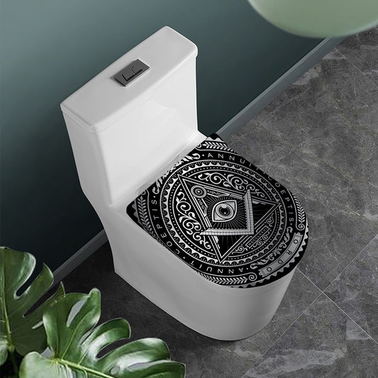 Silver And Black All Seeing Eye Print Toilet Lid Cover