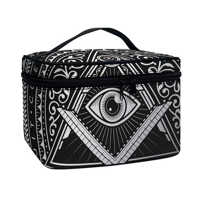 Silver And Black All Seeing Eye Print Travel Makeup Bag