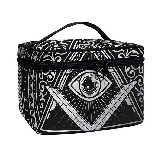 Silver And Black All Seeing Eye Print Travel Makeup Bag