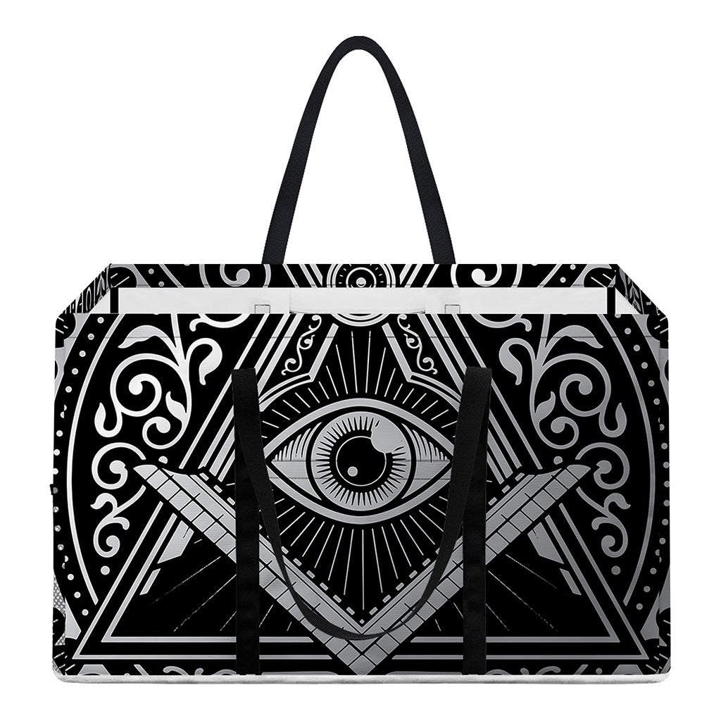 Silver And Black All Seeing Eye Print Utility Tote Bag