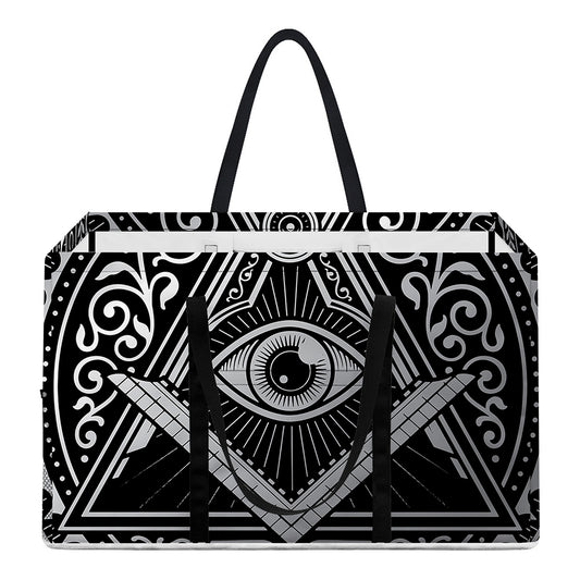 Silver And Black All Seeing Eye Print Utility Tote Bag